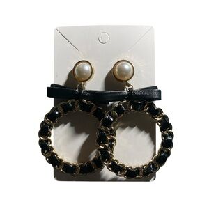 Gold Hoop Dangle Earrings w/ Bow